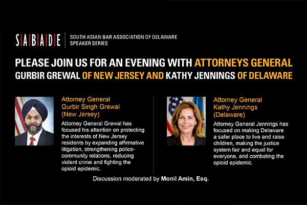 An Evening with Attorneys General Gurbir Grewal of New Jersey and Kathy Jennings of Delaware